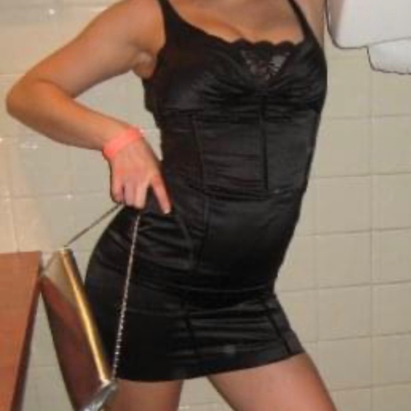 Urban Behavior Black satin low cut dress - Picture 9 of 9